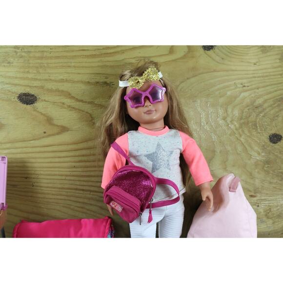 Our Generation Doll Lot of 42 Blonde Girl Shoes Boots Sandals Desk Bean Bag pack - Picture 7 of 10